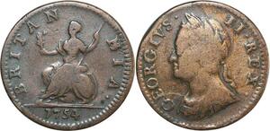 O7975 Great Britain Farthing George II 1754 ->Make offer