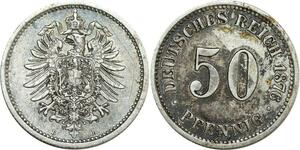 O7985 Germany Empire 50 Pfennig Wilhelm I 1876 B Silver AU