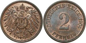 O7994 Germany Empire 2 Pfennig Wilhelm II 1904 F UNC BU !! ->M offer