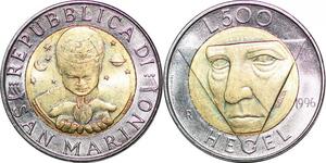 P0808 San Marino 500 Lire Friedrich Hegel Giulianelli 1996 FDC -> Make offer