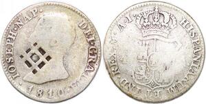 P0922 Cuba 2 Reales Joseph Napoleon 1810 1841 Countermarked Treillis Silver