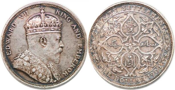 P2443 Scarce Malaysia Straits Settlements Dollar Edward VII 19 ...