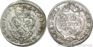 P8009 Rare Germany Baden Durlach 12 Kreuzer Karl Friedrich 1747 Silver AU