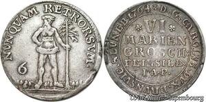 P8013 Rare Germany Bruswick Wolfenbüttel 6 Mariengroschen 1/6 Taler Karl 1764/3