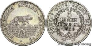 P8022 Germany Anhalt Bernburg Fürstentum 1/6 Taler Alexander Carl 1856 Silver