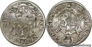 P8039 Austria Bishop Salzburg 4 Kreuzer Franz Anton von Harrach 1722 Silver