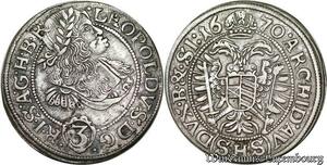 P8096 Rare German States Silesia 3 Kreuzer Leopold I 1670 SHS Silver