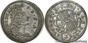 P8104 German States Bavaria 3 Kreuzer Maximilian Emanuel 1724 Silver AU