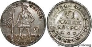P8105 Rare Germany Brunswick 6 Mariengroschen George Ludwig 1704 Silver UNC