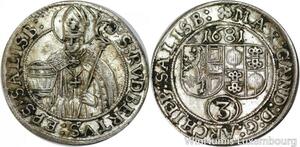 P8112 Austria Salzburg 3 Kreuzer Maximilian Gandolph Groschen 1681 Silver
