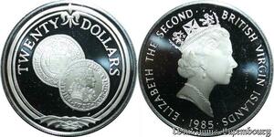 P8122 Virgin Islands 20 Dollars Elizabeth II Gold escudo 1985 Silver PROOF