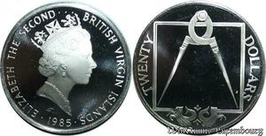 P8126 Virgin Islands 20 Dollars Elizabeth II Brass Dividers 1985 Silver PROOF