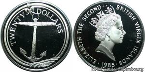 P8136 British Virgin Islands 20 Dollars Elizabeth II Anchor 1985 Silver PROOF