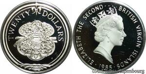 P8138 Virgin Islands 20 Dollars Elizabeth II Sword guillon 1985 Silver PROOF