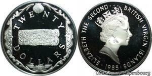 P8139 British Virgin Islands 20 Dollars Elizabeth II Gold bar 1985 Silver PROOF
