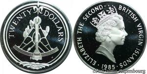 P8143 British Virgin Islands 20 Dollars Elizabeth II Sextant 1985 Silver PROOF