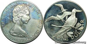 P8145 Virgin Islands 1 Dollar Elizabeth II Magnificent Frigate 1977 S PROOF