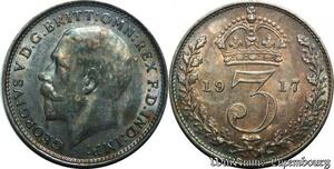P8163 UK 3 Pence King George V 1917 Silver UNC -> Make offer
