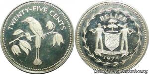 P8184 Belize 25 Cents Blue crowned Motmot 1974 Silver PROOF -> M offer