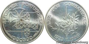 P8187 Portugal 1000 Escudos Liga Dos Combatentes 1923 1998 Silver AU