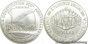 P8212 United States Dollar 200 years US Constitution Liberty 1787 1987 Silver UNC