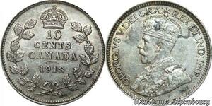 P8221 Canada 10 Cents Georges V 1918 Silver AU -> M Offer