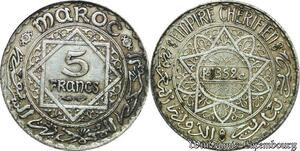 P8233 Maroc 5 Francs Empire Cherifien AH 1352 1933 Silver -> M Offer