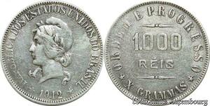 P8247 Brazil 1000 Reis Laureate Liberty head 1912 Silver -> M Offer