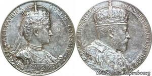 P8254 Rare Medal Great Britain Edward VII Queen Alexendra 1902 Silver UNC