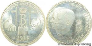 P8256 Belgique 250 Francs Fondation Regis Baldvini 1976 1996 Silver UNC