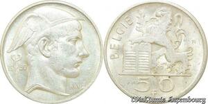 P8259 Belgium 50 Francs Baudouin I 1950 Silver AU -> M Offer