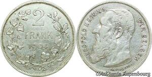 P8261 Belgium 2 Francs Leopold II 1904 Silver -> M Offer