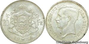 P8263 Belgium 20 Francs Albert I 1934 Silver AU -> M Offer