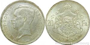 P8264 Belgium 20 Francs Albert I 1934 Silver AU -> M Offer