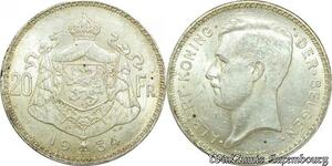 P8265 Belgium 20 Francs Albert I 1934 Silver AU -> M Offer