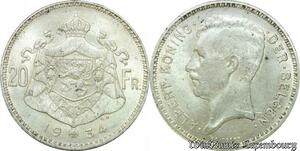P8268 Belgium 20 Francs Albert I 1934 Silver AU -> M Offer