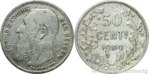 P8274 Belgium 50 cents Leopold II 1909 Silver -> M Offer