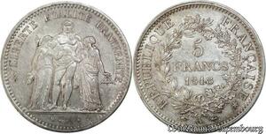 P8285 Rare France 5 francs Hercule 1848 A Paris Silver SUP SPL -> Make Offer