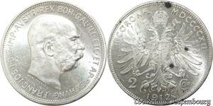 P8289 Austria Hasburg 2 Corona Franz Joseph I 1912 Silver BU UNC -> Make Offer
