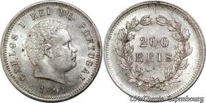 P8297 Portugal 200 Reis Carlos 1891 Silver UNC -> Make Offer
