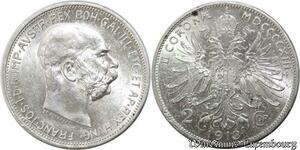 P8300 Austria Hasburg 2 Corona Franz Joseph I 1912 Silver BU UNC -> Make Offer