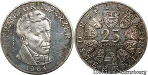 P8309 Rare Austria 25 schilling Franz Grillparzer 1964 Silver Proof ->Make offer