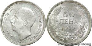 P8315 Bulgaria 50 Leva Tsar Boris III 1930 Silver AU +++ ->Make offer