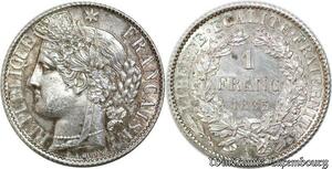 P8318 France 1 Franc Cérès 1895 A Paris Silver SPL ->Make offer