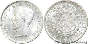 P8324 Sweden 1 Krona Gustaf V 1940 G Silver UNC ->Make offer