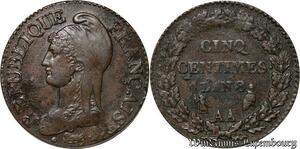 P8337 Rare France 5 Centimes Dupré an 8 AA Metz AU52-53 -> M Offer