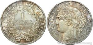 P2201 Rare France 1 Franc Cérès 1872 A Paris PCGS MS65 Argent Silver FDC !!! -&gt;