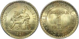 P2228 Rare France 1 Franc Chambre de Commerce 1921 PCGS MS66 !! Bijou
