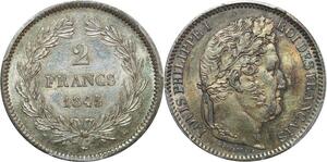 P2868 Rare France 2 Francs Louis Philippe I 1845 B Rouen PCGS MS62 Argent Silver SPL