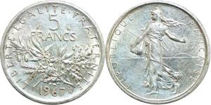 Q0248 France 5 Francs Semeuse 1967 Argent SUP -> Make offer
